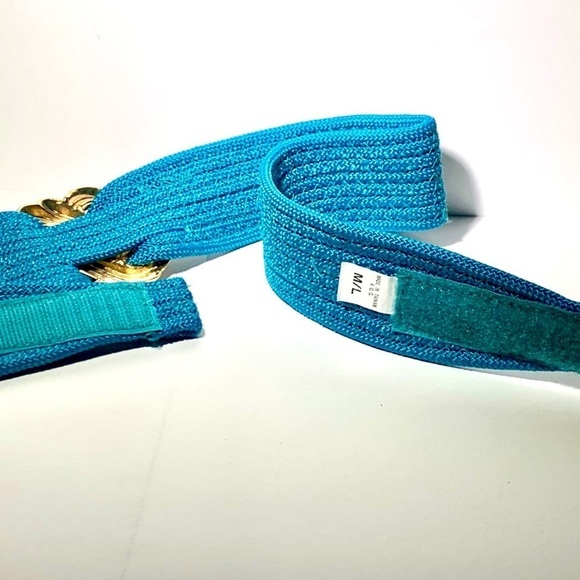 VTG 70s Women's M/L Blue MOD Boho Belt Braided Gold Buckle Accent - Picture 4 of 6